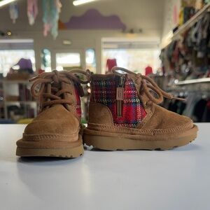 UGG Tan and Red Plaid Kids Boots